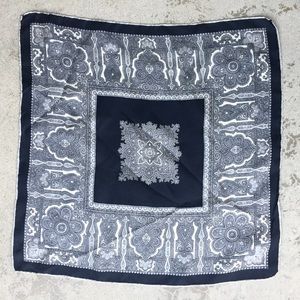 Vintage Black and Cream Silk Paisley Scarf